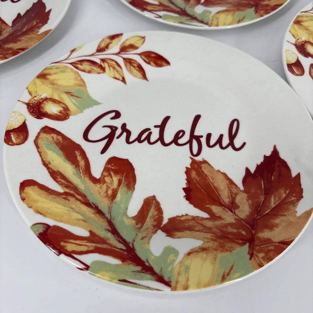 Royal Norfolk Fall Autumn Leaves Small Plates GRATEFUL Thanksgiving Set of 4